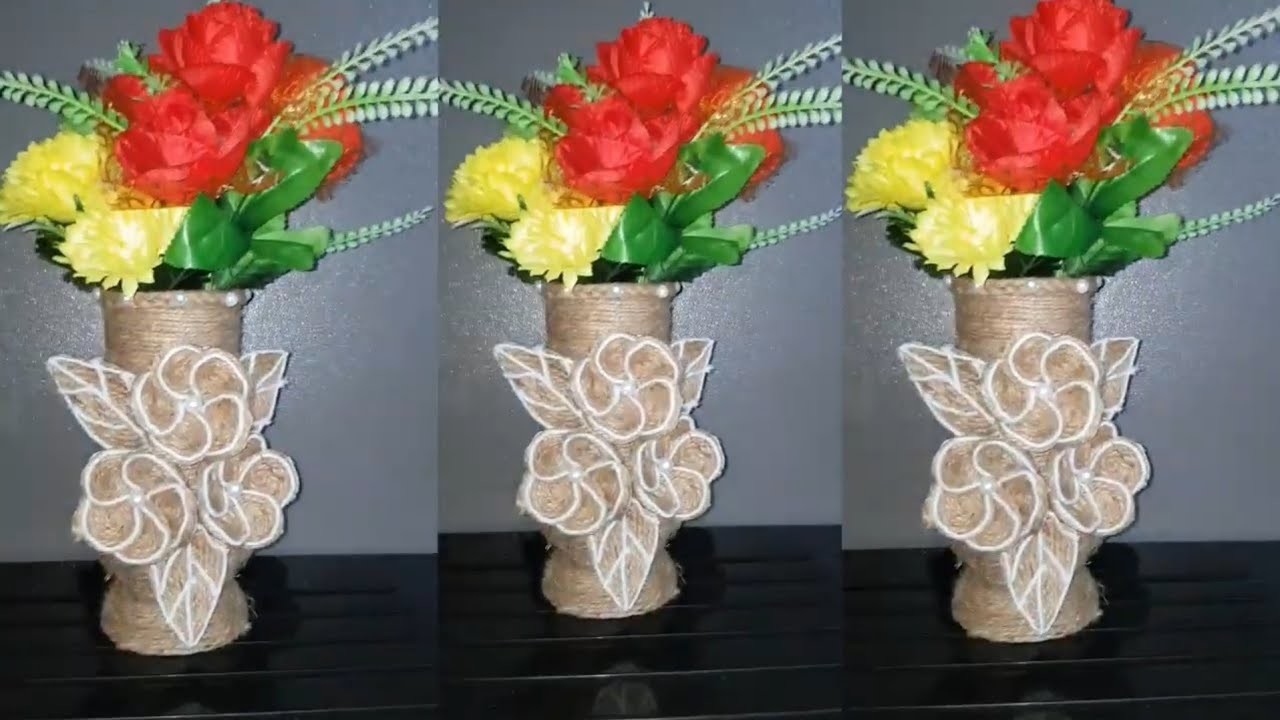 Jute craft idea at home || Jute flower vase make || Home decor