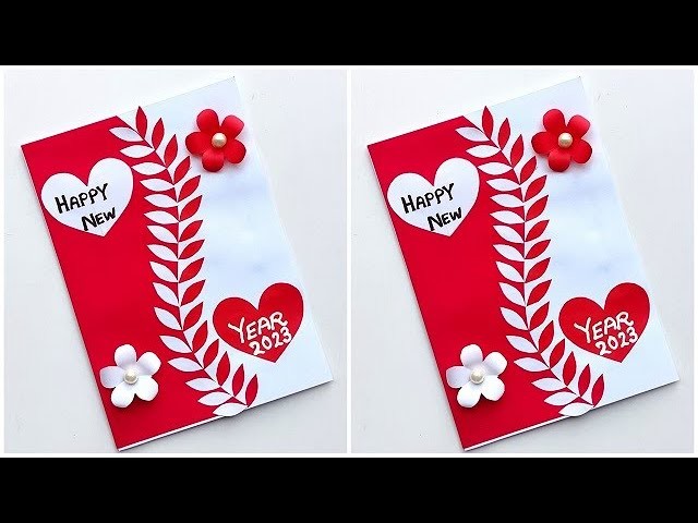 New year greeting card making. Happy new year card 2023 easy . DIY  New year greeting card