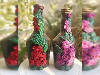 Tvamam Beautiful Handmade Rose Bottle Art. DIY Bottle. Craft Handy