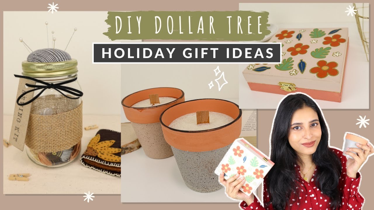 DIY DOLLAR TREE CHRISTMAS GIFTS - Pin Cushion Sewing Kit, Terracotta Pot Candles & Jewelry Box