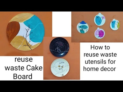 Diy with waste kitchen utensils for home decor.diy idea with waste utensils and cake base.diy idea