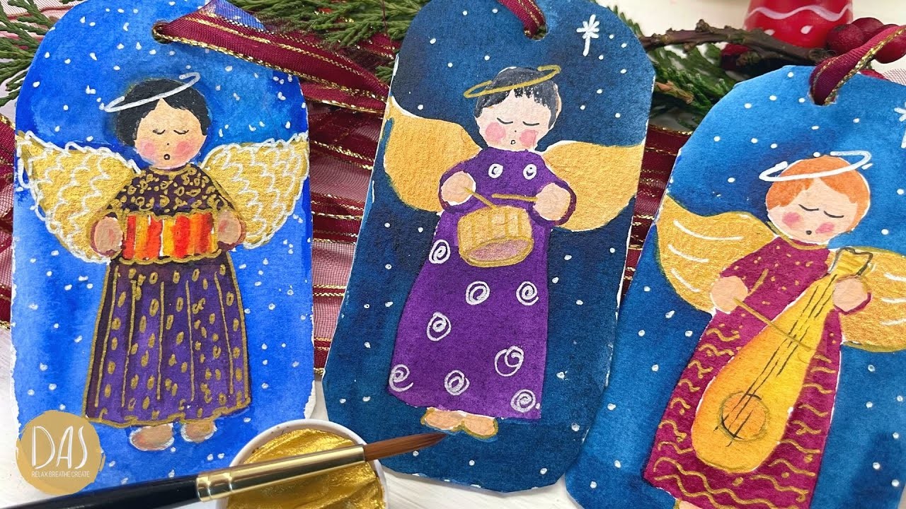 How to Paint Whimsical Angels in Watercolor - Easy Quick Christmas Card, Gift Tag or Tree Decoration