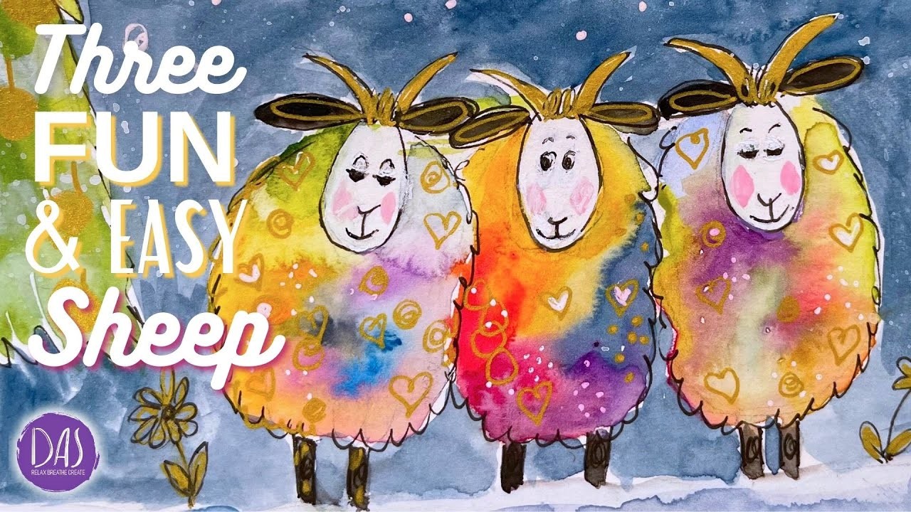 Paint Three Fun & Easy Watercolor Sheep with me! - Christmas Card or Gift Tag Tutorial for Beginners