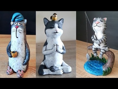 3 Air Dry Clay Funny Cat Figure Ideas