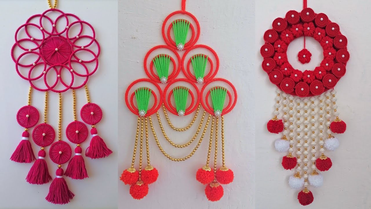 3 Superb Woolen Flower Wall Hangings from Old Bangles | Woolen Wall Hanging Craft Ideas