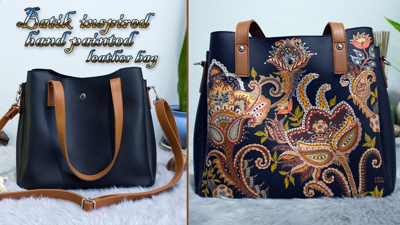 BATIK inspired hand painted leather bag | Timelapse process | Custom Painted bag