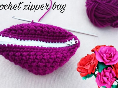 DIY Crochet bag with zipper | How to crochet ZIP bag purse.