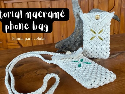 Elegant macramé phone bag.Funda elegante para celular de macramé