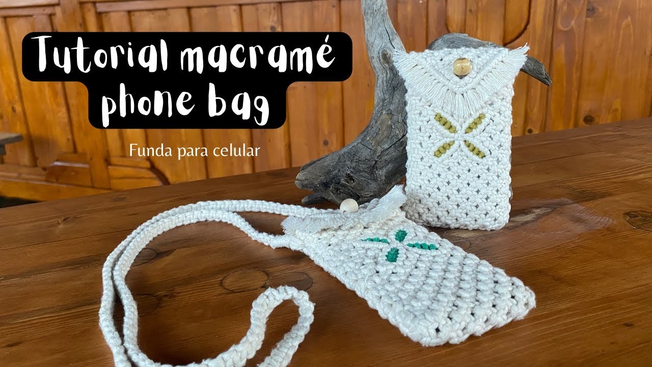 Elegant macramé phone bag.Funda elegante para celular de macramé