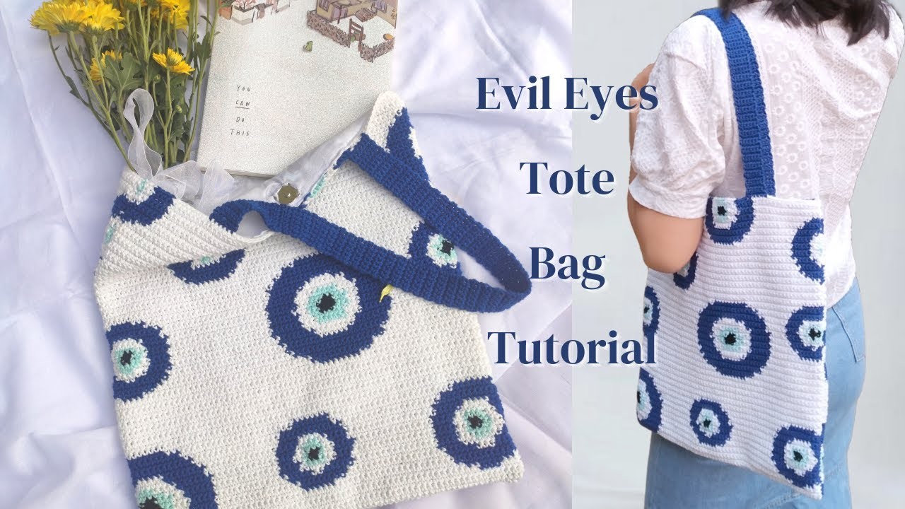 How to Crochet an Evil Eyes Tote Bag : Tutorial + FREE CROCHET GRAPH PATTERN