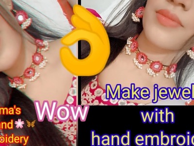 How to make jewelry with hand embroidery||Mirror work jewelry design||Hurma's hand embroidery