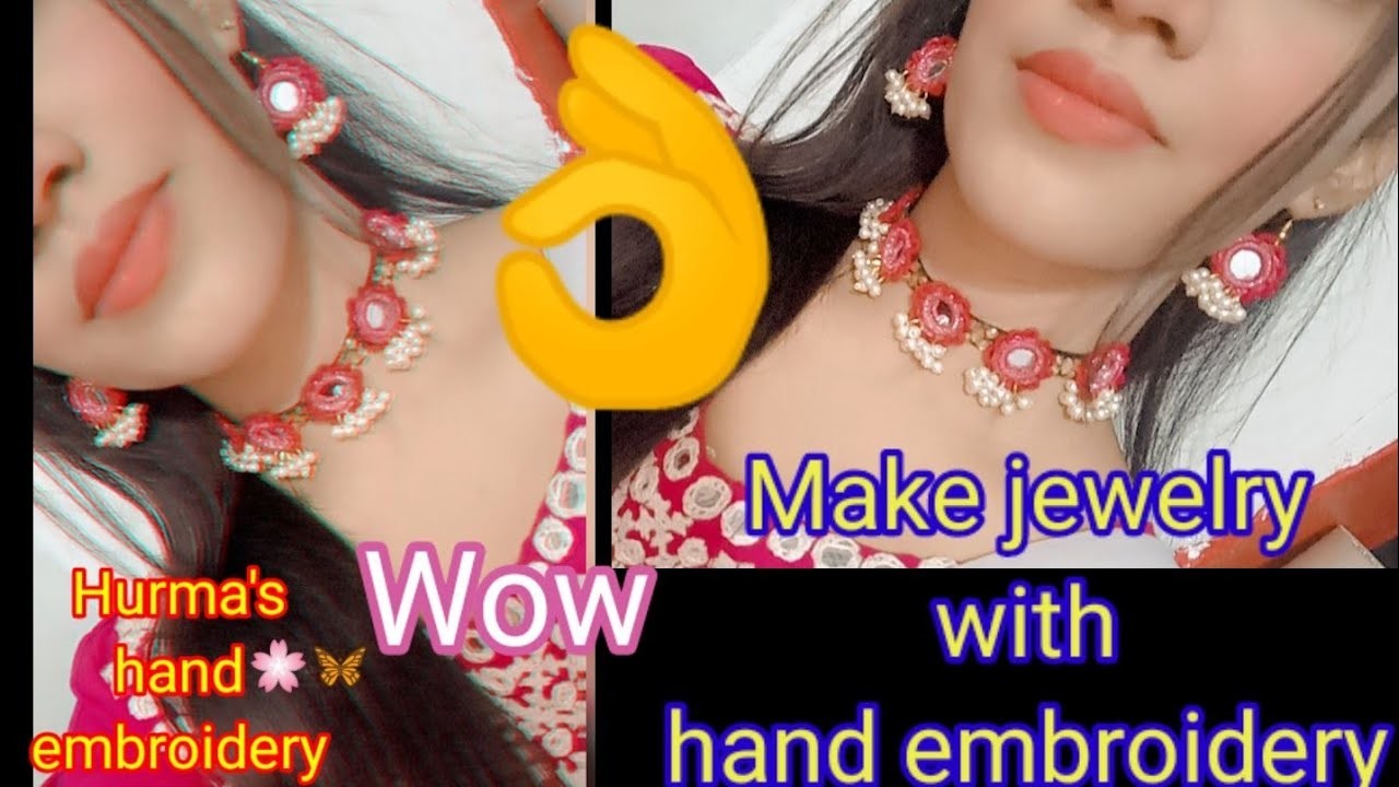 How to make jewelry with hand embroidery||Mirror work jewelry design||Hurma's hand embroidery