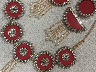 Kundan work fabric choker and earrings set | kundan choker | pearl fabric choker | fabric jewellery