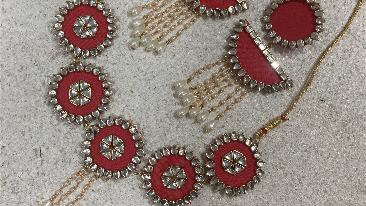 Kundan work fabric choker and earrings set | kundan choker | pearl fabric choker | fabric jewellery