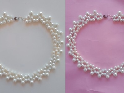 Necklace Making Tutorial. Diy Beautiful Necklace Making Step By Step. Pearl Necklace.