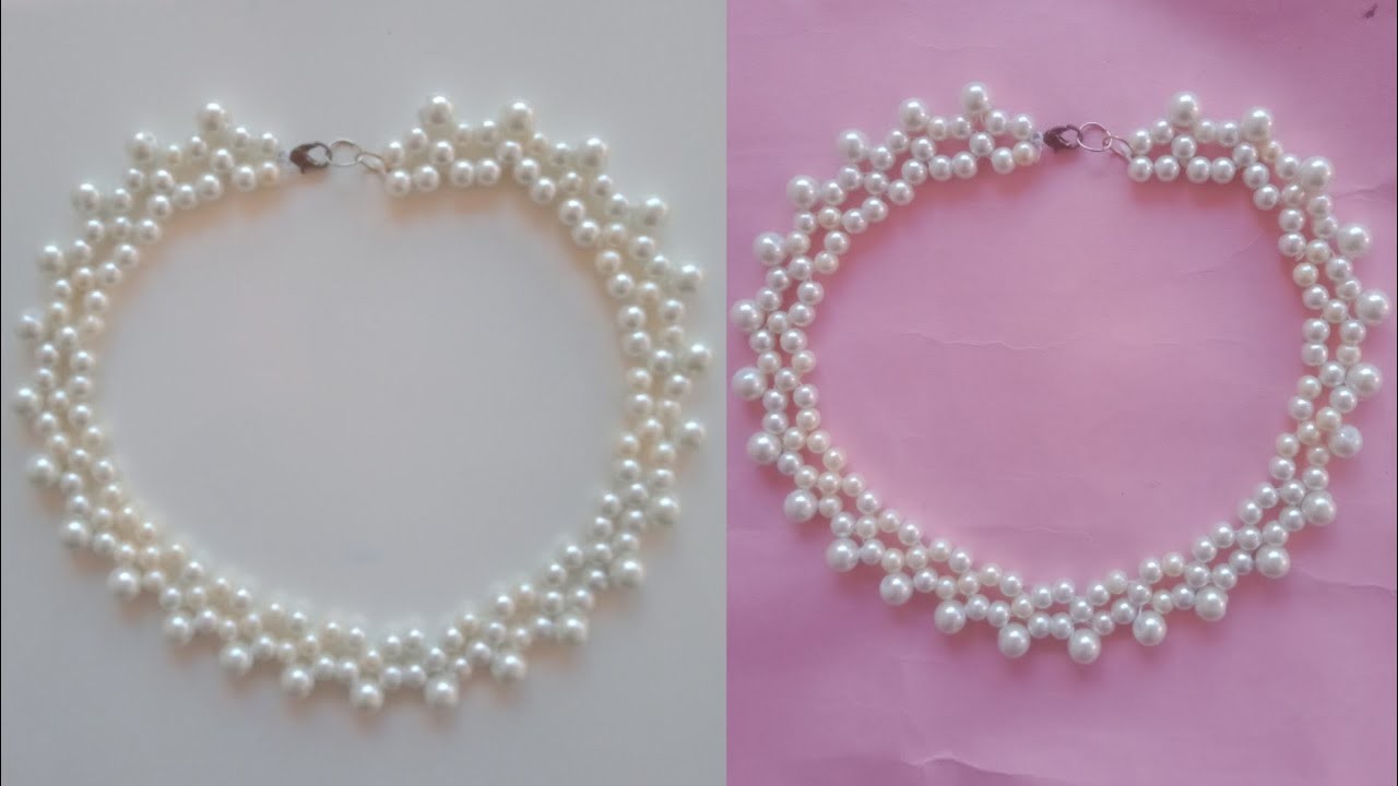 Necklace Making Tutorial. Diy Beautiful Necklace Making Step By Step. Pearl Necklace.