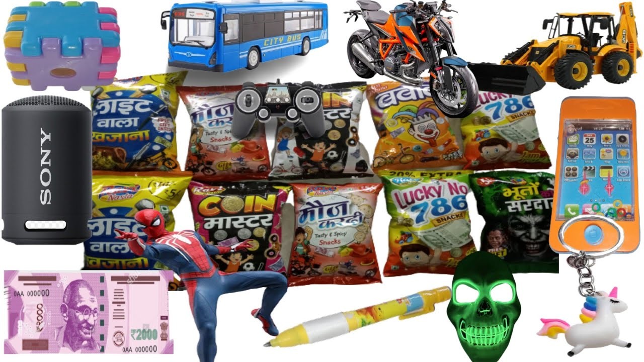 New ultimate collection of snacks unboxing & fun review free gift inside,Rc bus,jcb,crane.spiderman