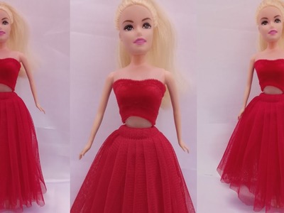 Red velvet dress for barbie doll (barbie clothes diy)