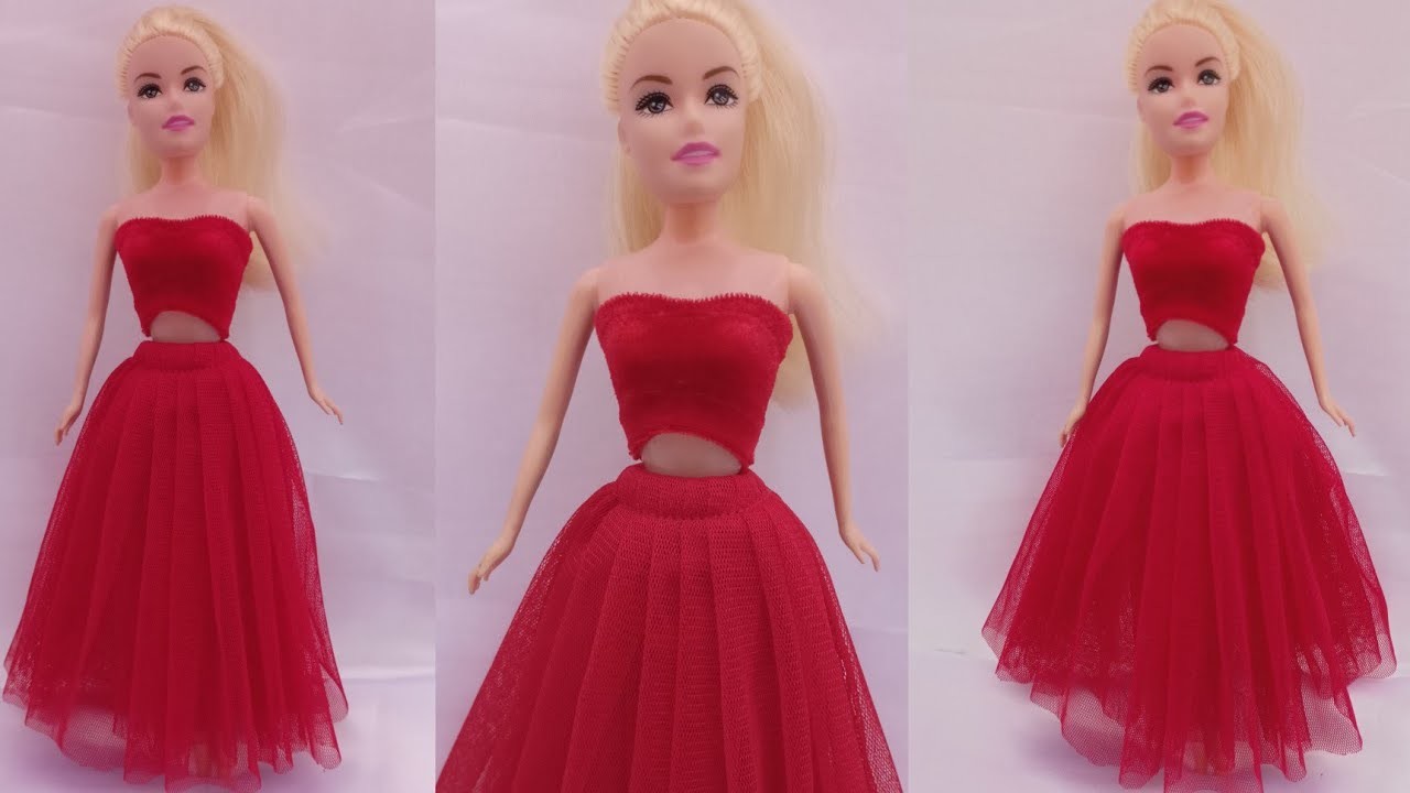 Red velvet dress for barbie doll (barbie clothes diy)