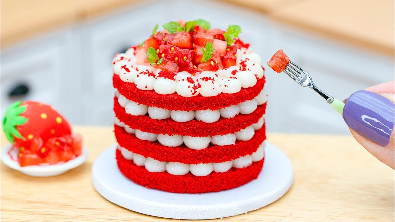Satisfying Softest Miniature Strawberry Red Velvet Cake Decoration With Mini Tasty ???? Delicious Cake