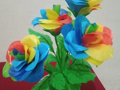 The easiest way to make rainbow roses from used plastic bags
