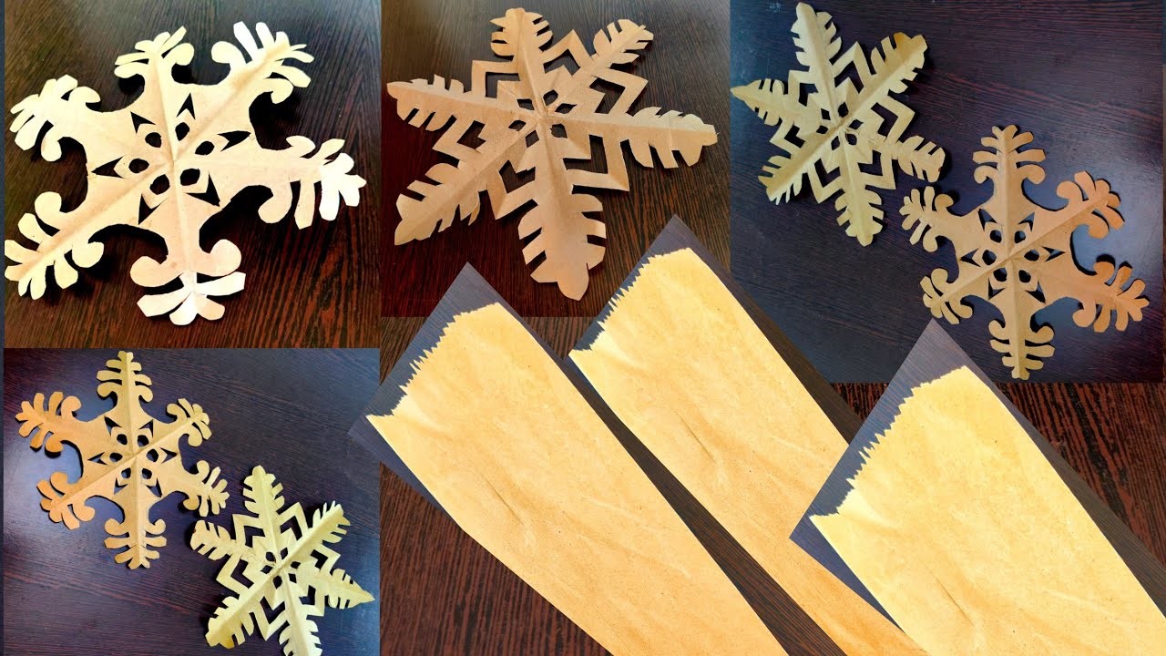 Two Snowflake Designs out of one Grocery Brown Bag | DIY Christmas Deco Ornament #christmasdeco #yt
