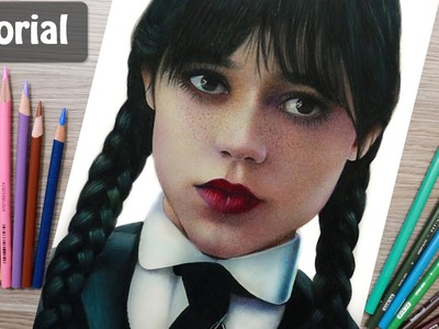 Cómo dibujar a Merlina Addams con lápices de colores