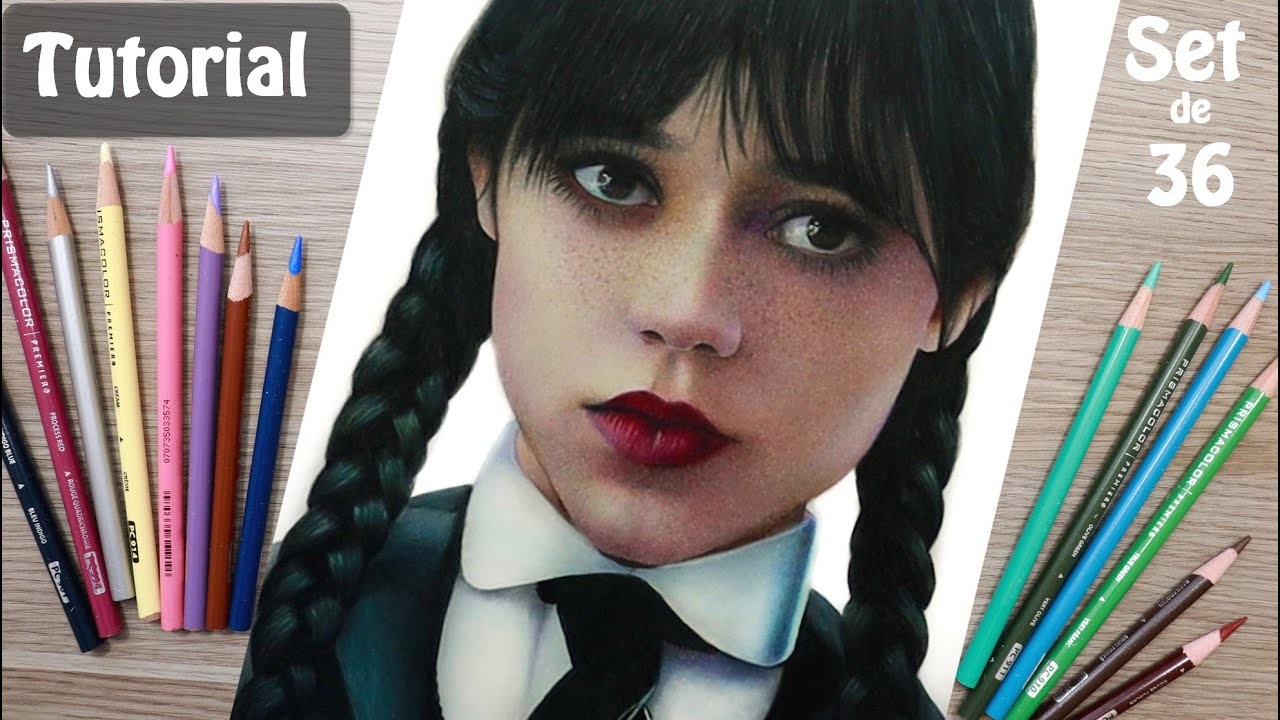 Cómo dibujar a Merlina Addams con lápices de colores