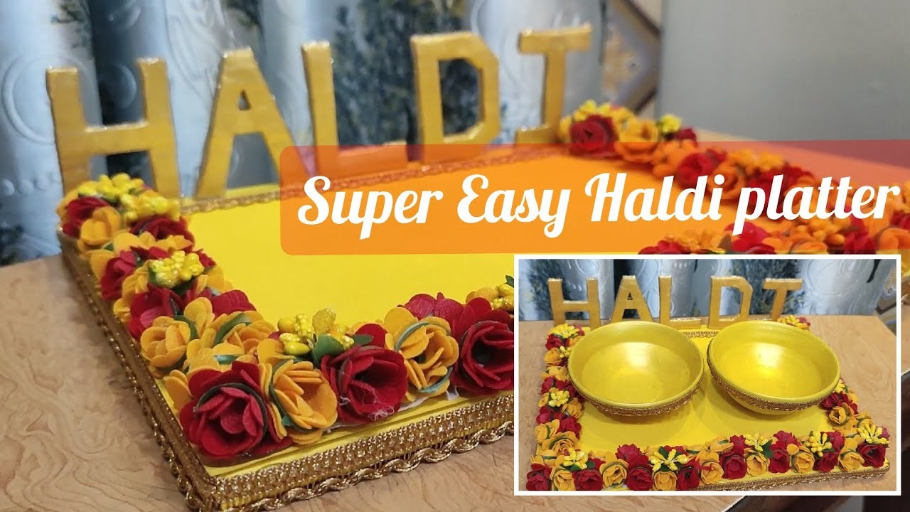 Haldi thali decoration at home | Haldi plate decoration with old jewllery | Easy haldi platter | DIY