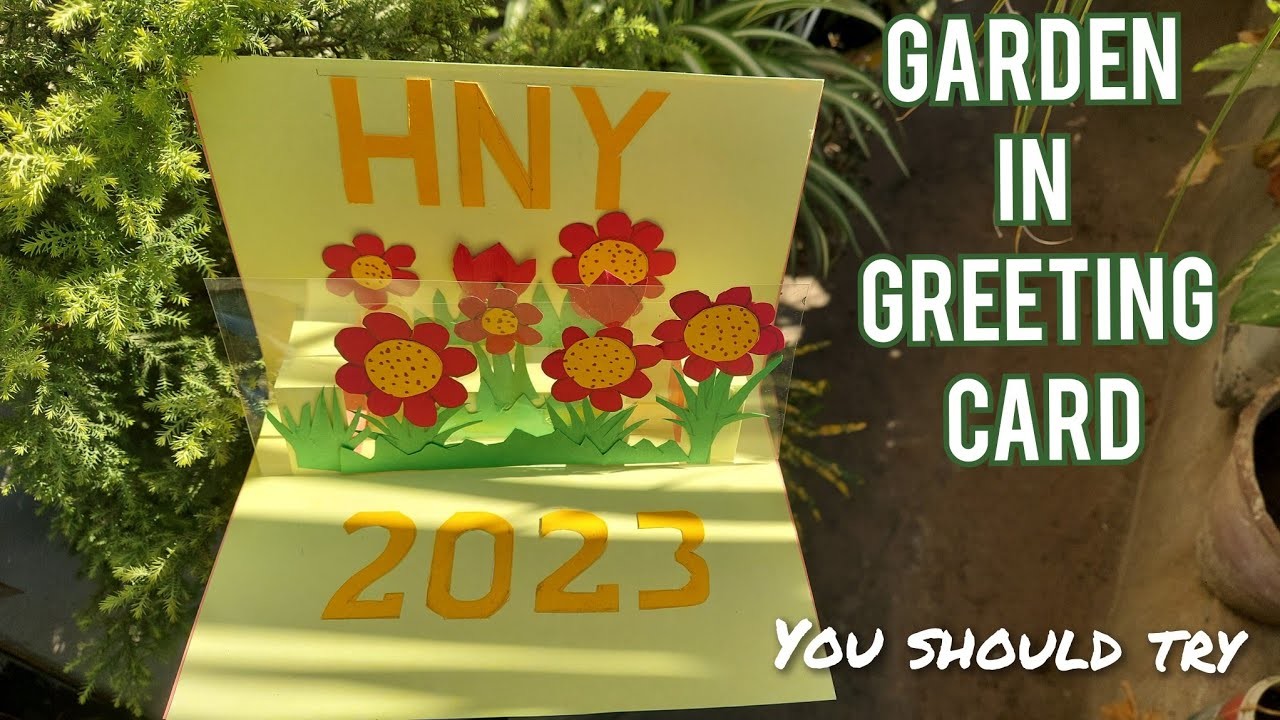 HAPPY NEW YEAR  3D Greeting card   Flower garden greeting card
