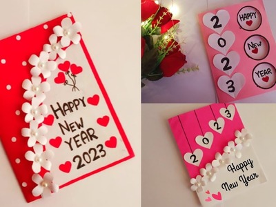 Happy New Year Card 2023. easy and Beautiful new year greeting card. Diy new year card ideas