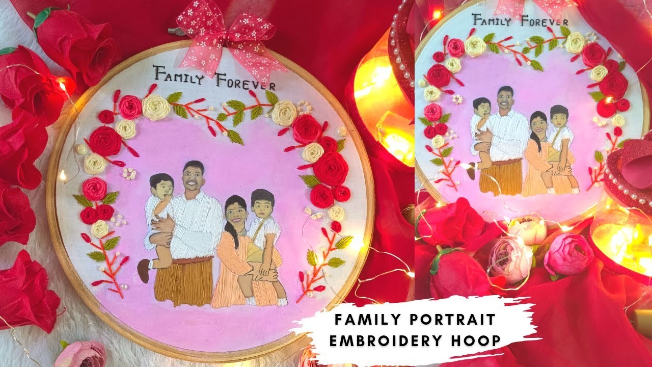 How to make Family portrait embroidery hoop at home | hoopart| hand embroidery| home decor