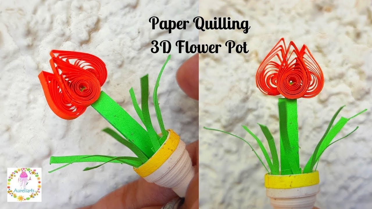 Paper Quilling Flower Pot | How to make a 3D Paper Quilling Flower Pot | DIY