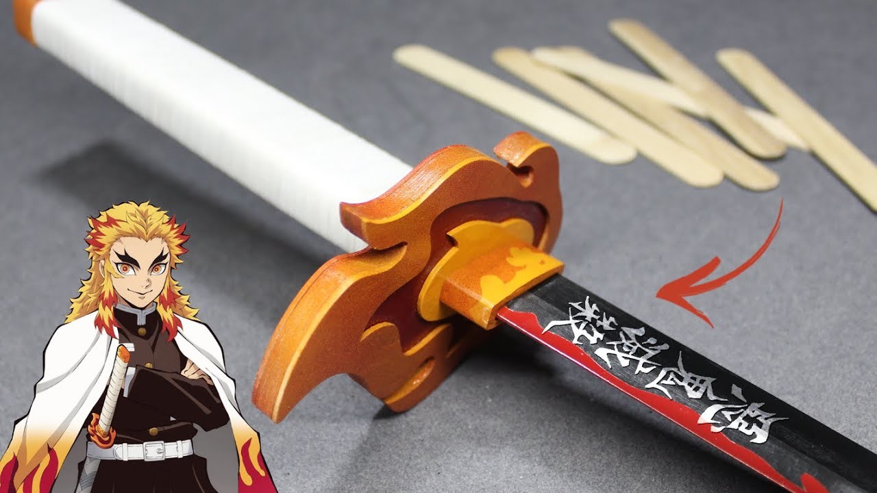 SIMPLE  & EASY DIY | Making my POPSICLE Rengoku Sword WITHOUT POWERTOOLS - Free template
