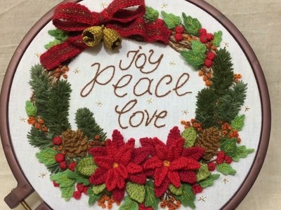 3D embroidery inspiration- New and fun Needle weaving stitch techniques- 3d embroidery Winter wreath