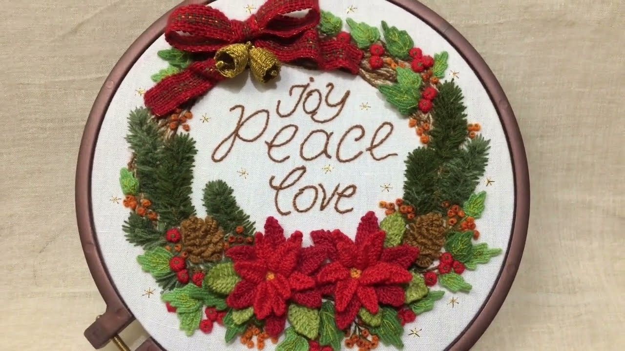 3D embroidery inspiration- New and fun Needle weaving stitch techniques- 3d embroidery Winter wreath