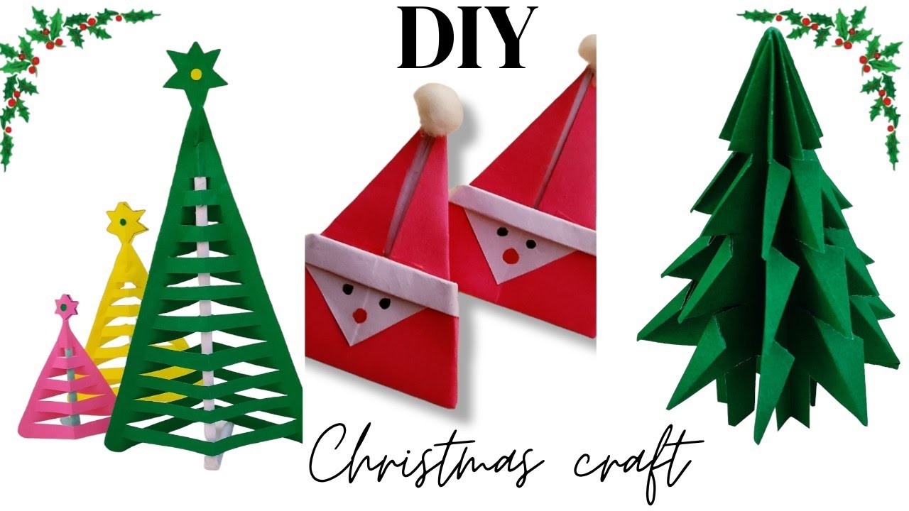 3D Origami Christmas Tree. Santa's Christmas Ornament Made With Paper. Christmas Decoration Ideas