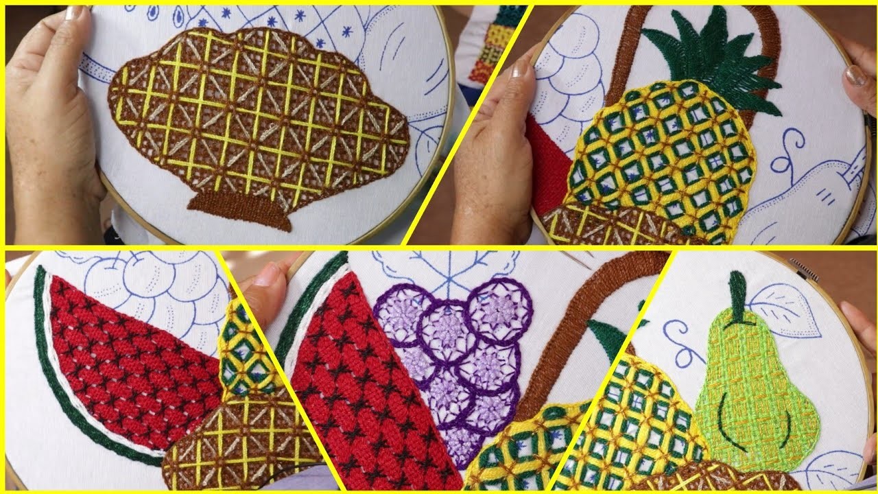 A que no has visto esta puntada de un canasto con frutas????????????embroidery for beginners