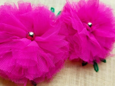 Amazing.Very Easy Embroidery Flower ???? Design Trick.Hand Embroidery.Net Fabric Flower Design Idea ????