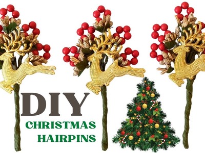 DIY Christmas Red Berries Tree Jumping Deer Juda Hairpins Hair Accessories Making Tutorial for Girls