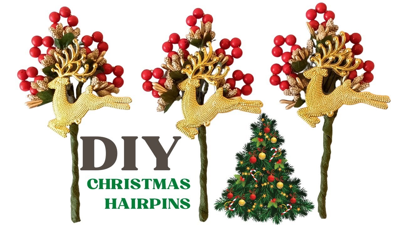 DIY Christmas Red Berries Tree Jumping Deer Juda Hairpins Hair Accessories Making Tutorial for Girls