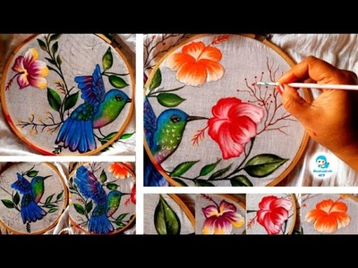 Fabric painting of birds and flowers