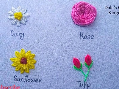 Hand Embroidery Basic Stitch for Beginners ,4 type of Flower Designs Embroidery ,Lazy Daisy Stitch