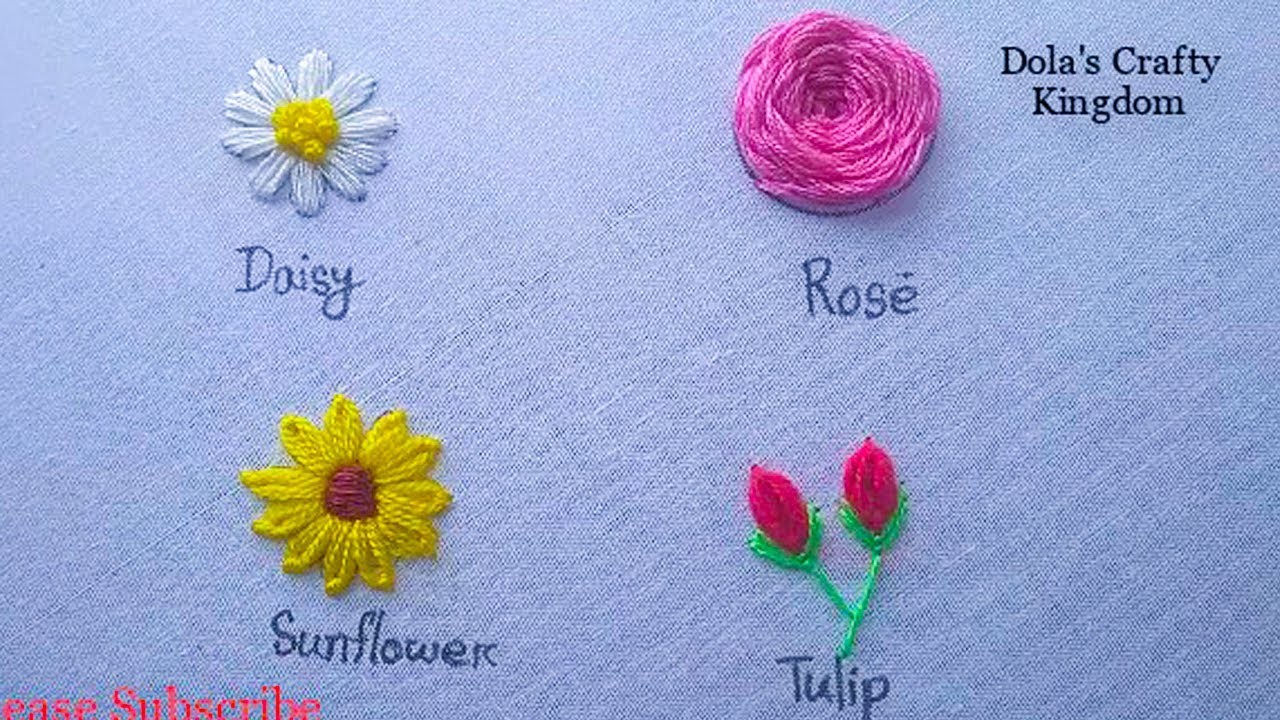 Hand Embroidery Basic Stitch for Beginners ,4 type of Flower Designs Embroidery ,Lazy Daisy Stitch