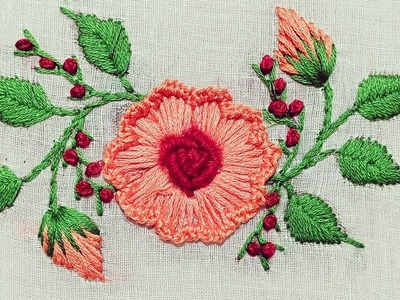 Hand Embroidery :Flower Design.Blanket Stitch. Bullion Knot Rose