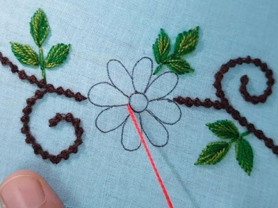 Hand Embroidery, Flower Embroidery Tutorial, Easy Flower Borderline Embroidery Design For Dress