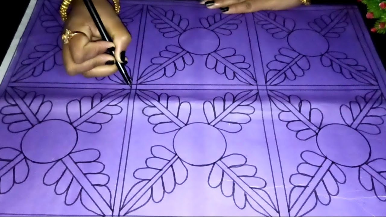 Hand embroidery nakshi kantha design | Traditional nakshi kantha drawing tutorial | asian nokshi