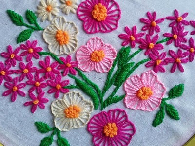 Hand embroidery very easy flower for dress. 