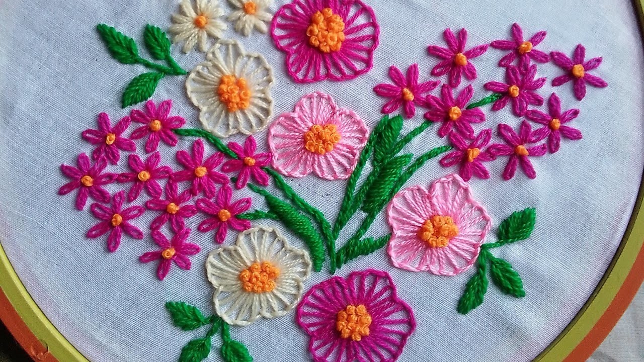 Hand embroidery very easy flower for dress. 