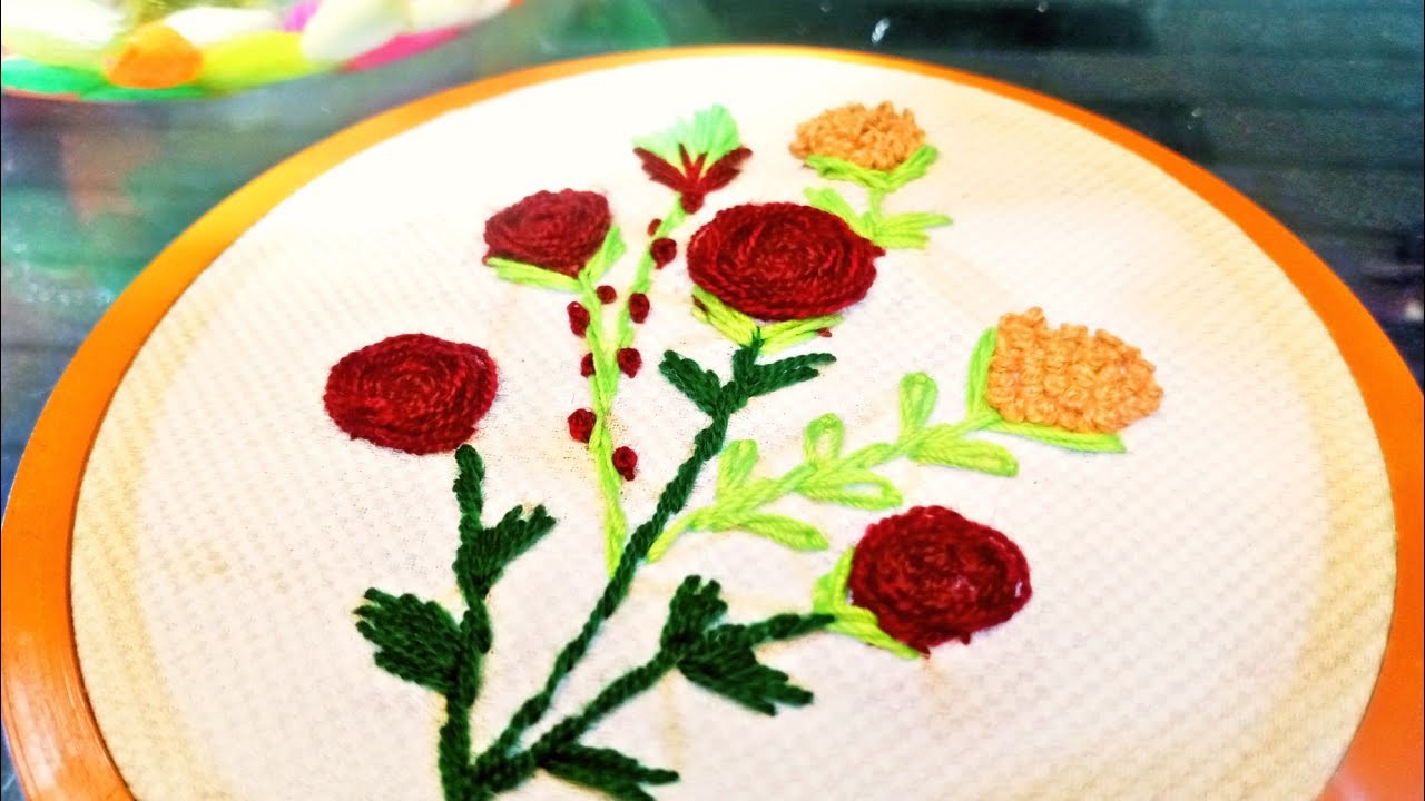 How to Embroider a Woven Wheel Rose | Flower hand embroidery |  Spider Web Stitch | Rose Embroidery
